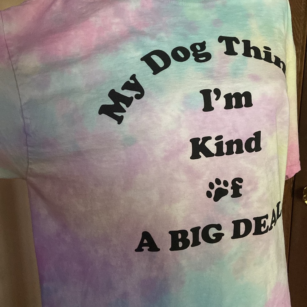 Size Large tie-dyed short sleeve t-shirt. My dog thinks I’m a big deal. Perfect - Picture 2 of 5